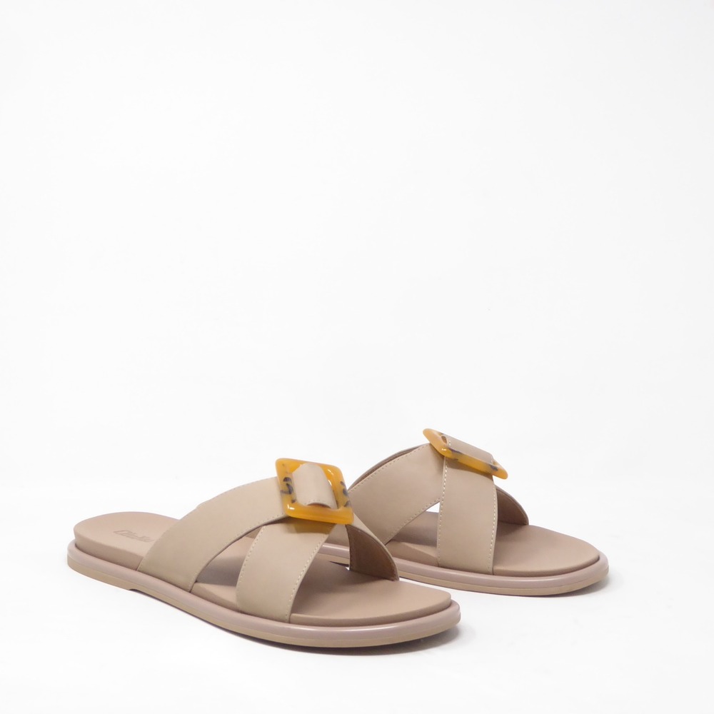 NEW OluKai Womens La'i Slide Sandals Tan Tortoise Buckle 10